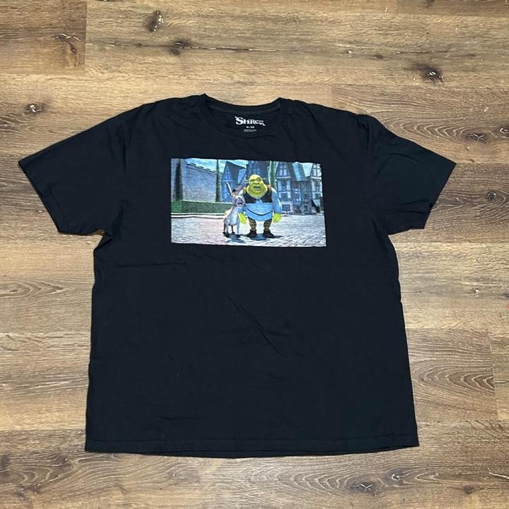 DreamWorks Shrek and Donkey Black Graphic T-Shirt Mens XL Cotton Short Sleeve